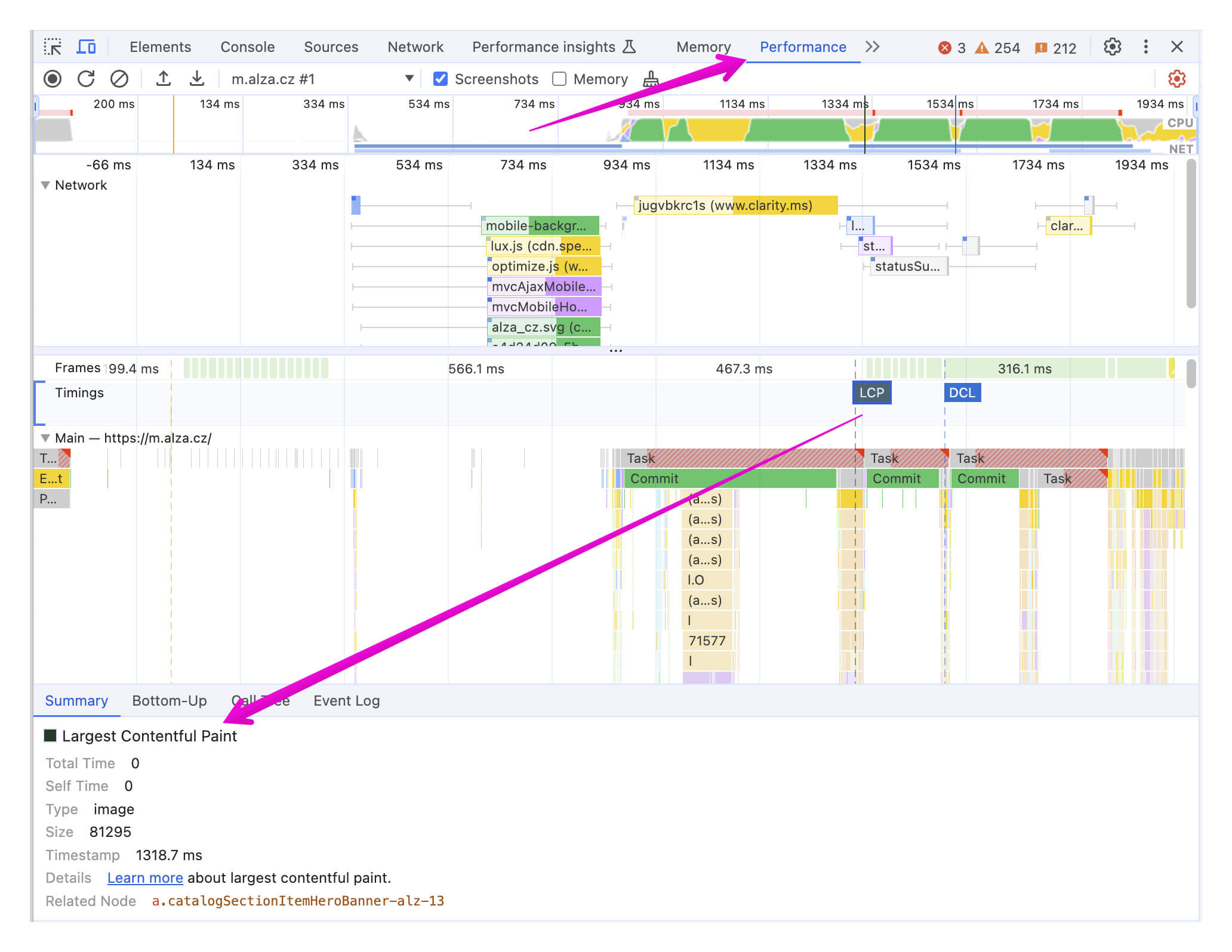 Performance panel v DevTools