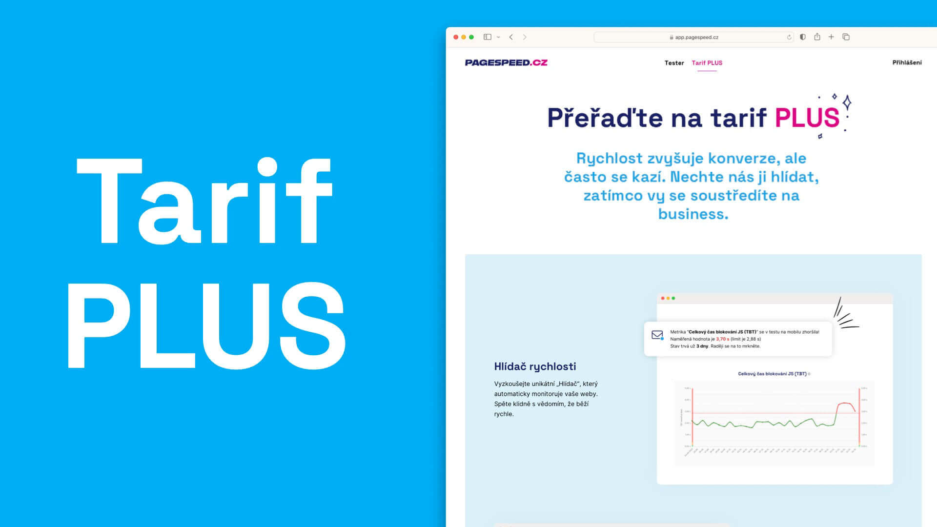 Tarif PLUS pro profi monitoring rychlosti webu